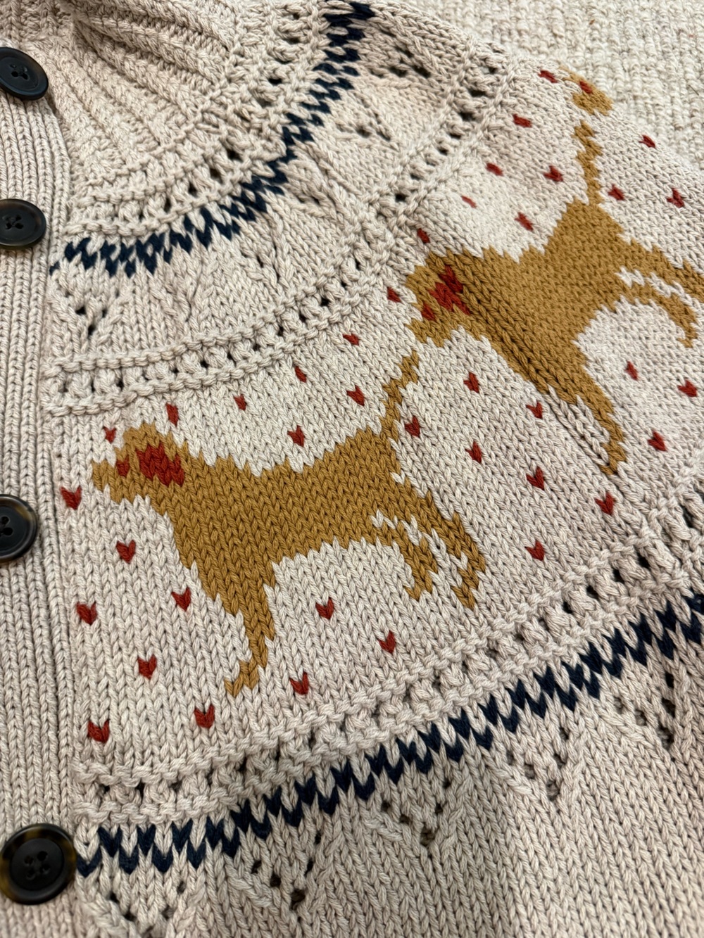 L.L.Bean Women's Signature Cotton Fisherman Sweater in River Rock Dog Fair Isle - Picture 3 of 7
